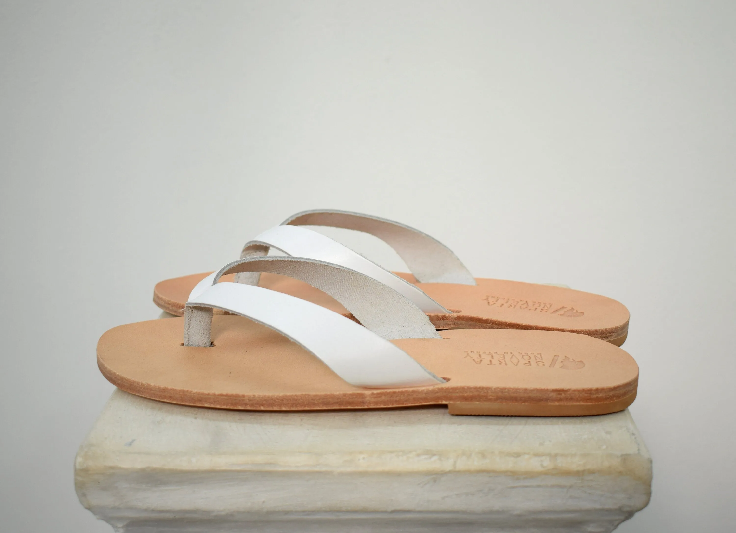 Flip flop Greek Leather sandals - slipers Men, Thongs white Color, leather sole - insole