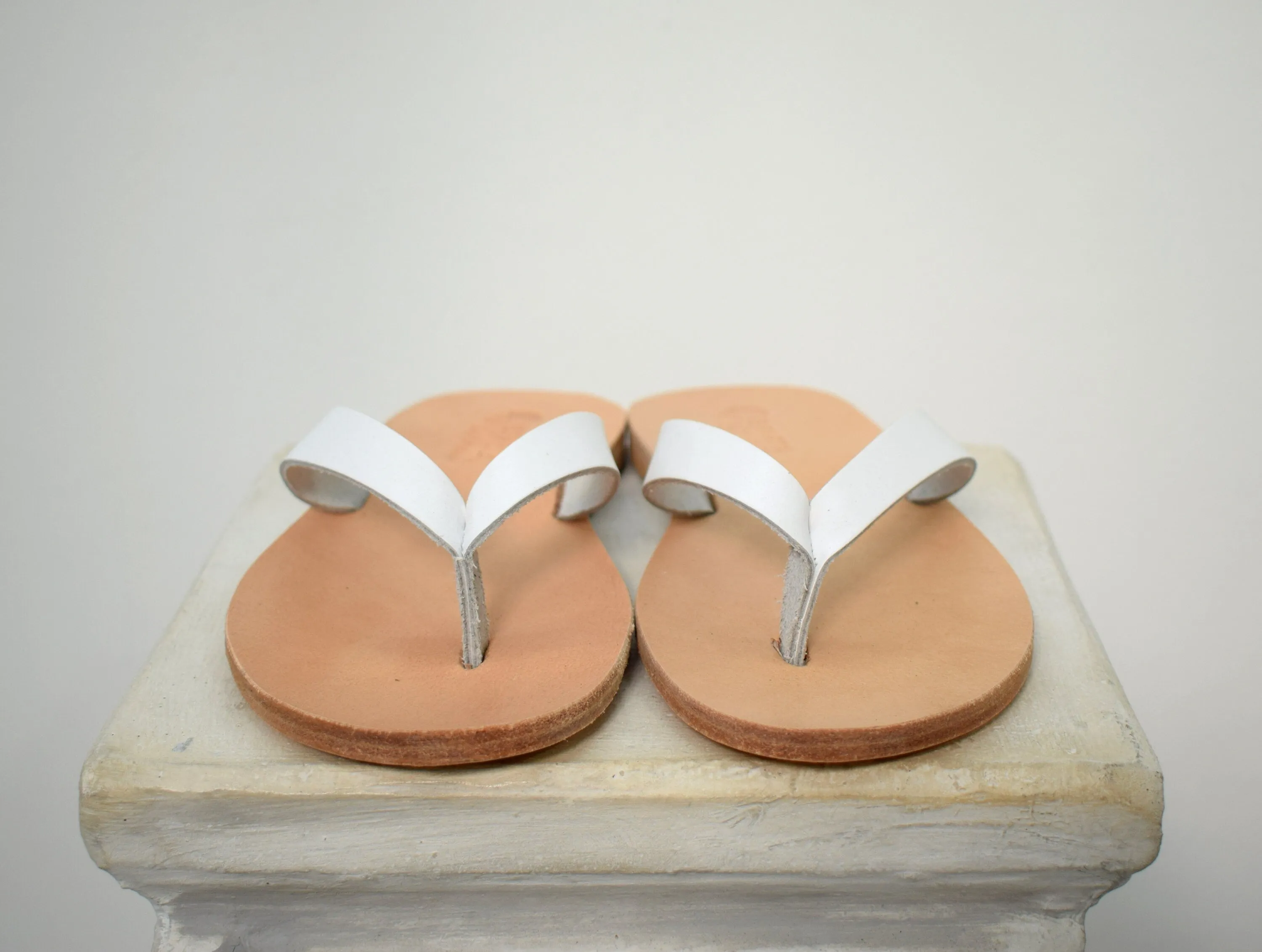 Flip flop Greek Leather sandals - slipers Men, Thongs white Color, leather sole - insole