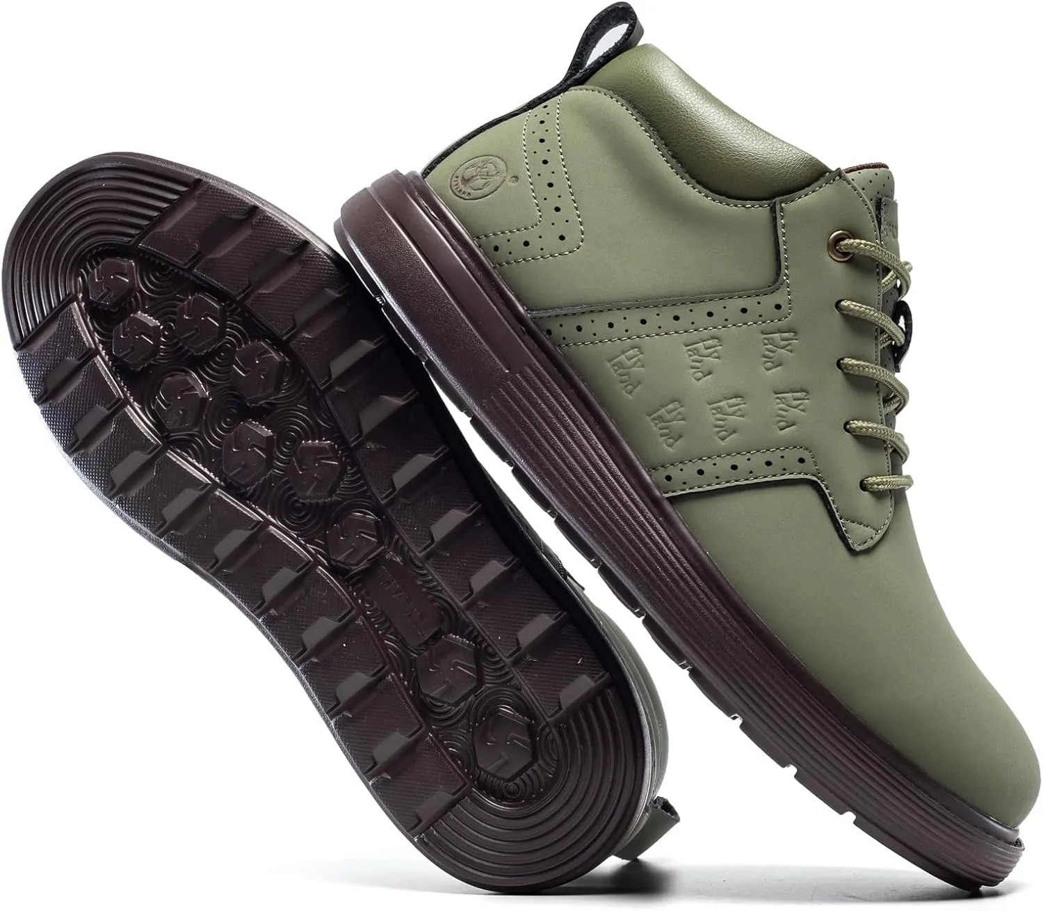 FLYLAND Men's Fashion Sneakers Chukka Boots Lace Up Leather Ankle Dress Boot Lightweight Walking Driving Shoes