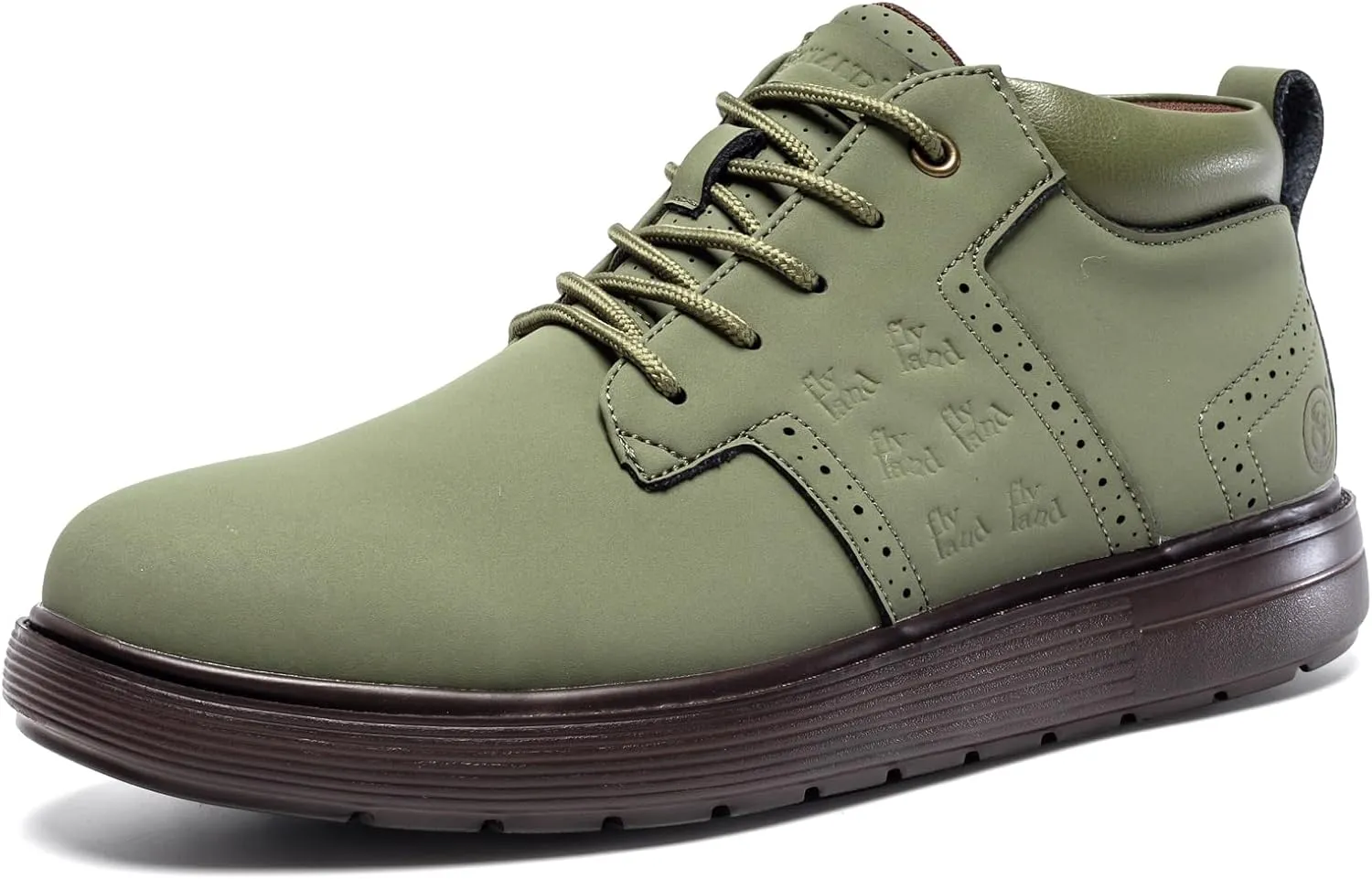 FLYLAND Men's Fashion Sneakers Chukka Boots Lace Up Leather Ankle Dress Boot Lightweight Walking Driving Shoes