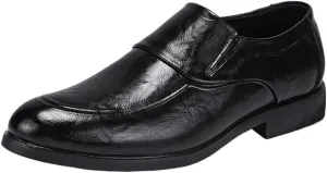 Formal Dress Shoes for Men Slip On Burnished Toe Monk Strap PU Leather Oxfords