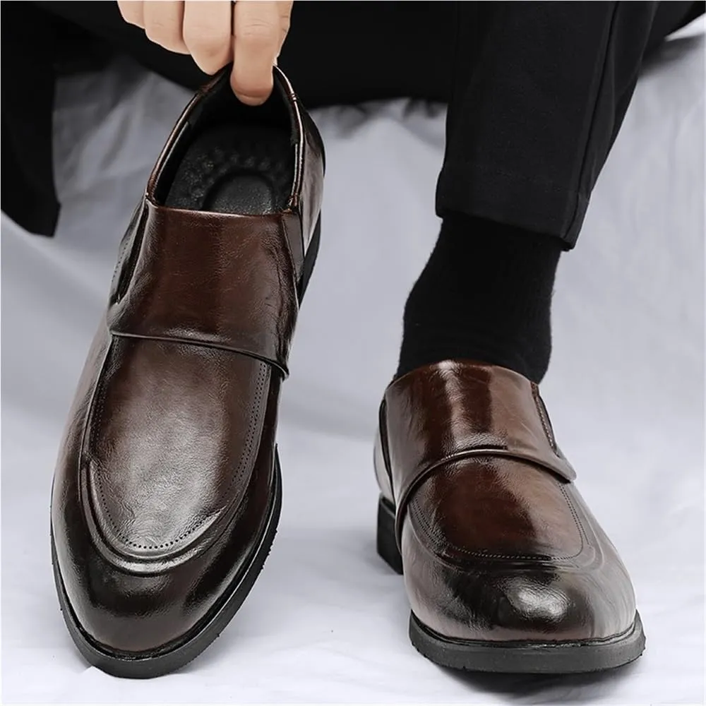 Formal Dress Shoes for Men Slip On Burnished Toe Monk Strap PU Leather Oxfords