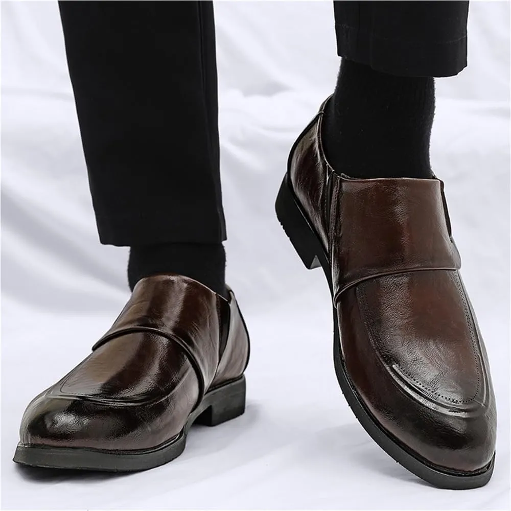 Formal Dress Shoes for Men Slip On Burnished Toe Monk Strap PU Leather Oxfords