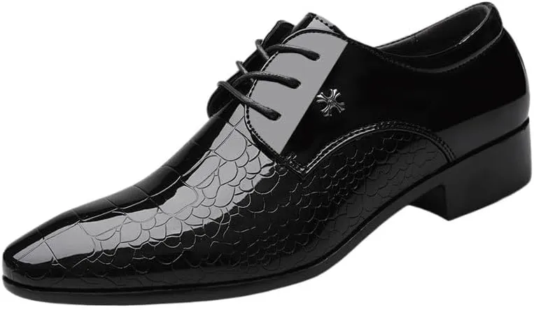 Formal Shoes for Men Men's Oxford Shoes, Lace-up Patent Leather Dress Shoes, Pointed Toe Classic Derbies for Wedding, Prom, and Formal Occasions
