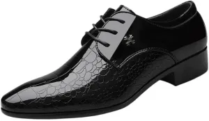 Formal Shoes for Men Men's Oxford Shoes, Lace-up Patent Leather Dress Shoes, Pointed Toe Classic Derbies for Wedding, Prom, and Formal Occasions