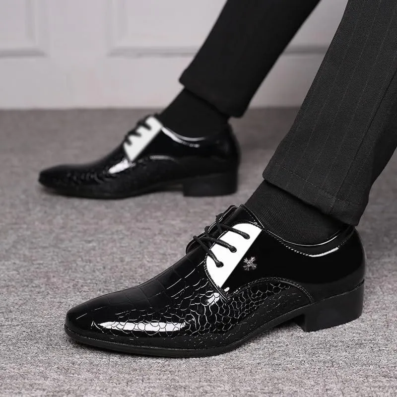 Formal Shoes for Men Men's Oxford Shoes, Lace-up Patent Leather Dress Shoes, Pointed Toe Classic Derbies for Wedding, Prom, and Formal Occasions