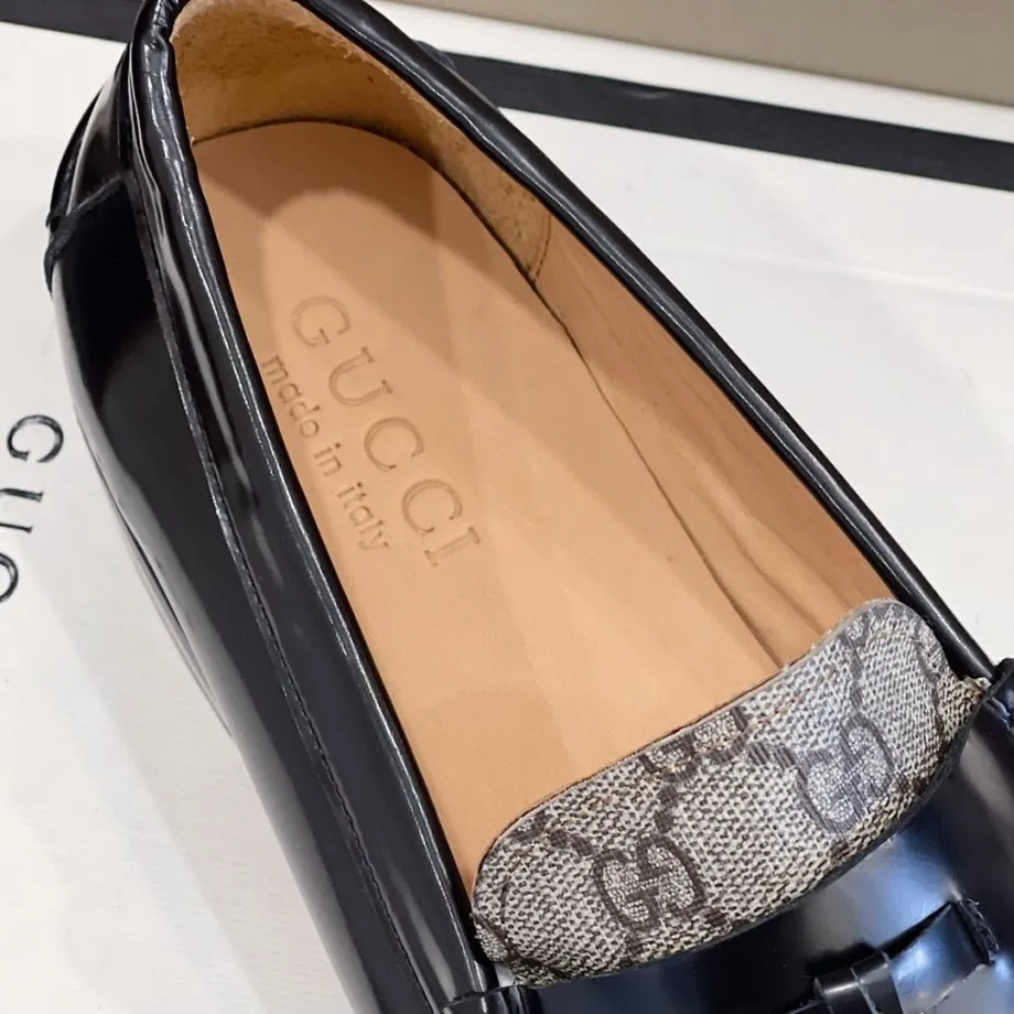 GCI Men's GG Loafers Horsebit With Tassel Black And Beige For Men 673817 17X30 1063