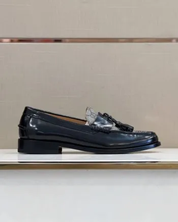 GCI Men's GG Loafers Horsebit With Tassel Black And Beige For Men 673817 17X30 1063