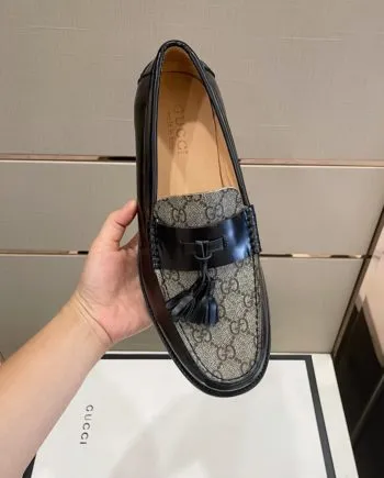 GCI Men's GG Loafers Horsebit With Tassel Black And Beige For Men 673817 17X30 1063