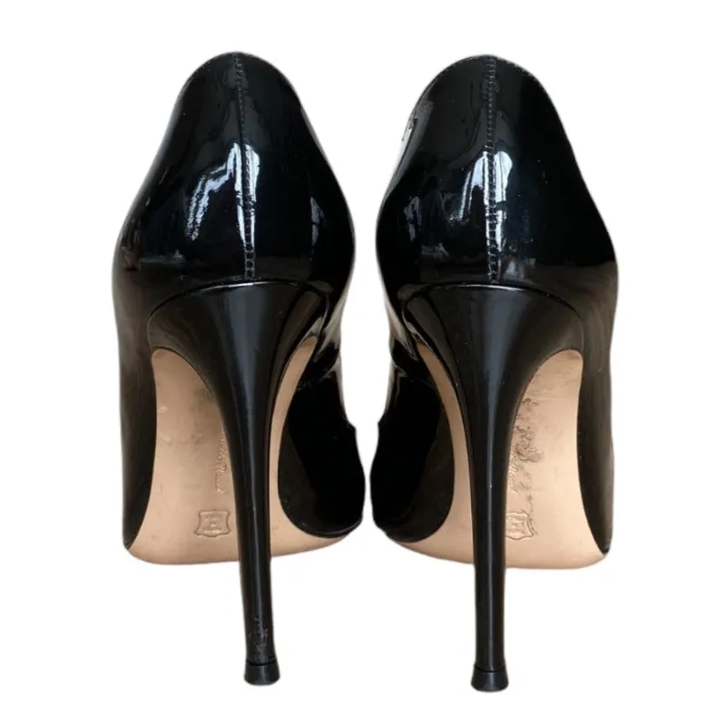 GIANVITO ROSSI Black Patent Leather Pointed Toe Stiletto Heel Pumps, Size 36