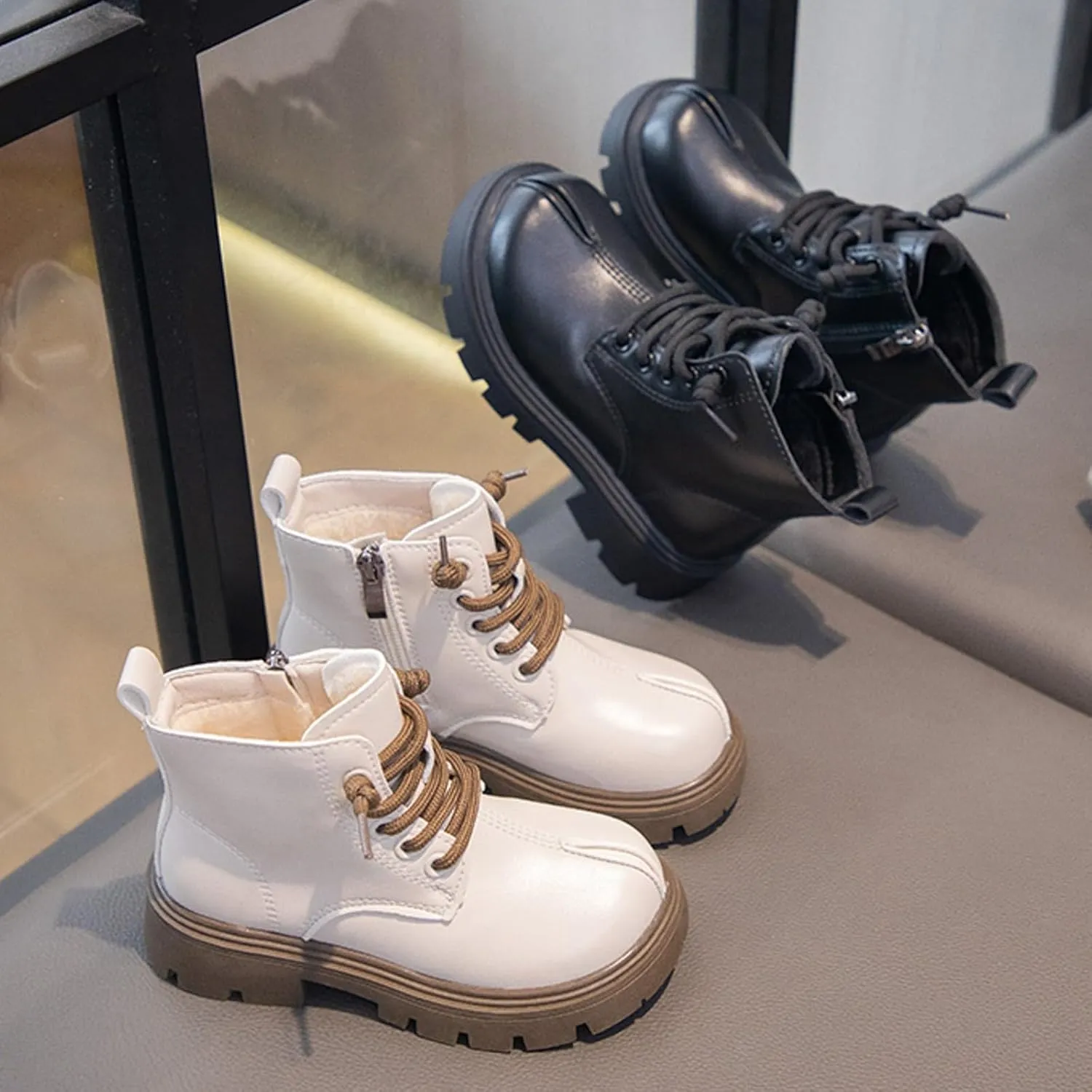 Gilrs Combat Boots Lace up Closed Round Toe Short Booties Fashion Non Slip Lace up Outdoor Work Winter Snow Boots