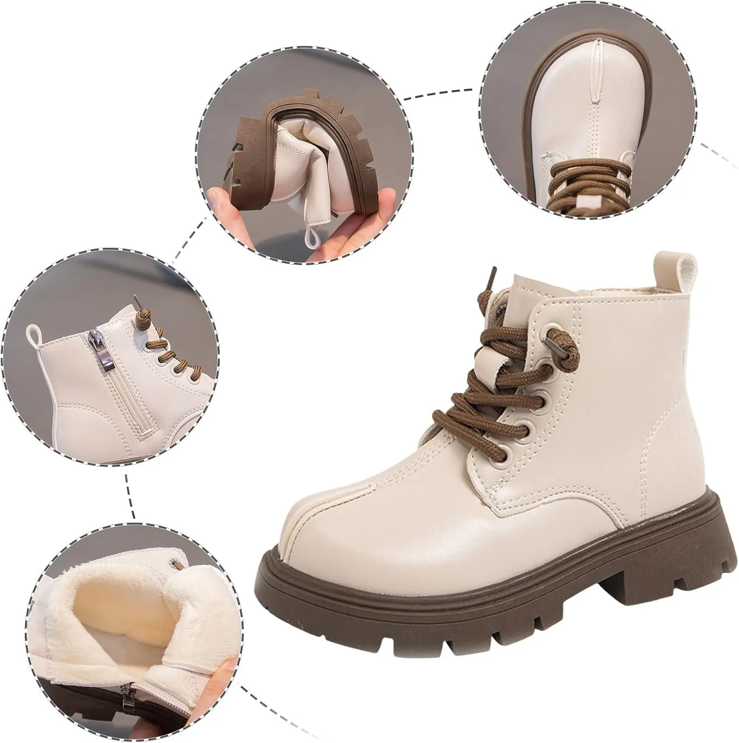 Gilrs Combat Boots Lace up Closed Round Toe Short Booties Fashion Non Slip Lace up Outdoor Work Winter Snow Boots