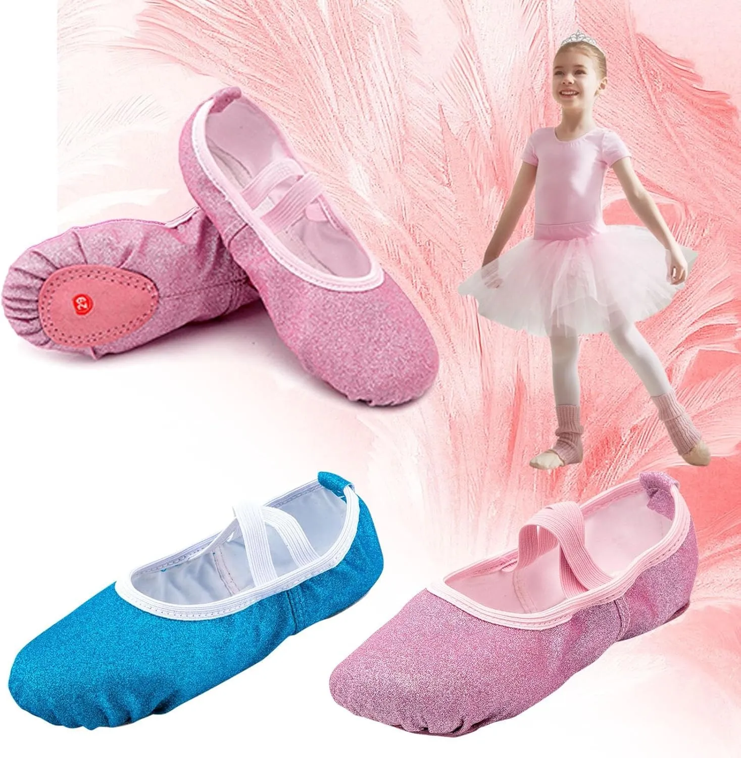 Girls Ballet Shoes Glitter Split-Sole Dance Slippers Toddler Kid Practice Flats Girls Slip On Dress Shoes