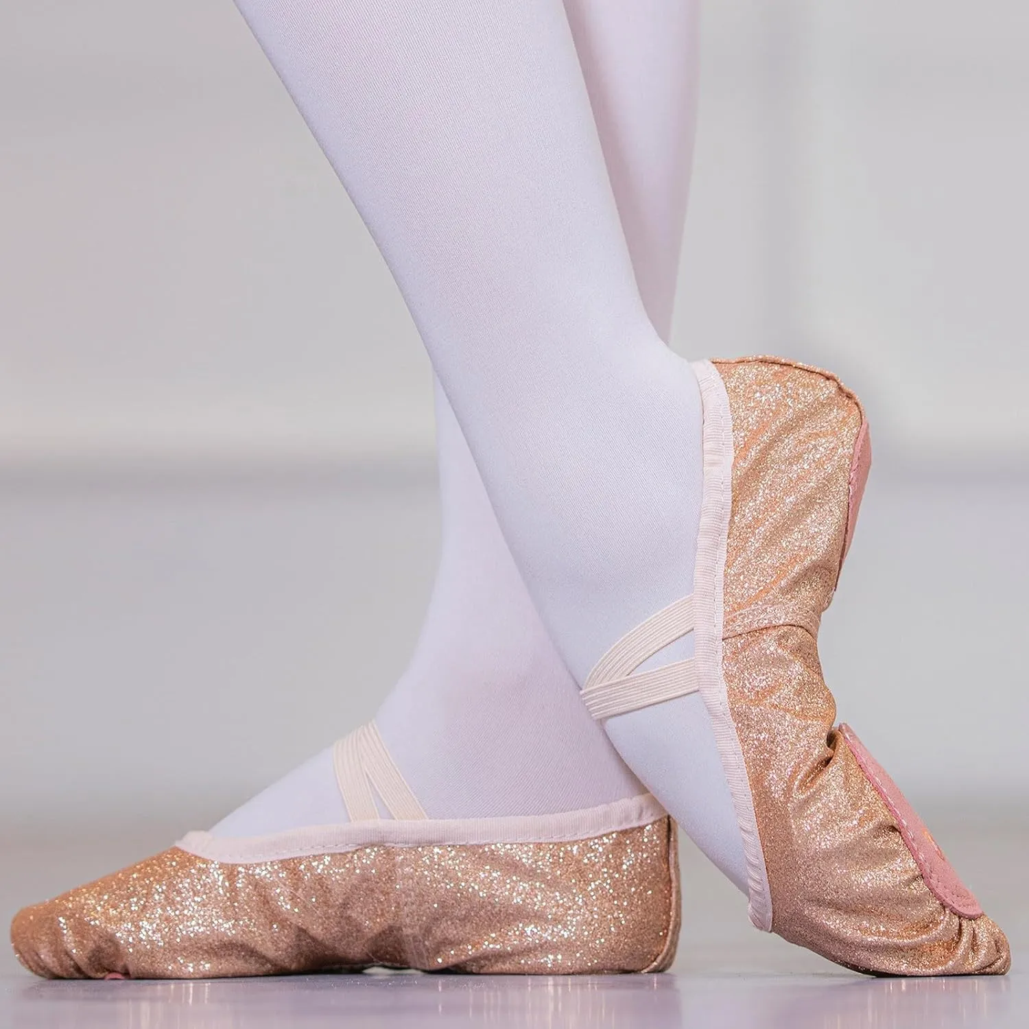 Girls Ballet Shoes Glitter Split-Sole Dance Slippers Toddler Kid Practice Flats Soft Lightweight with Elastic Laces