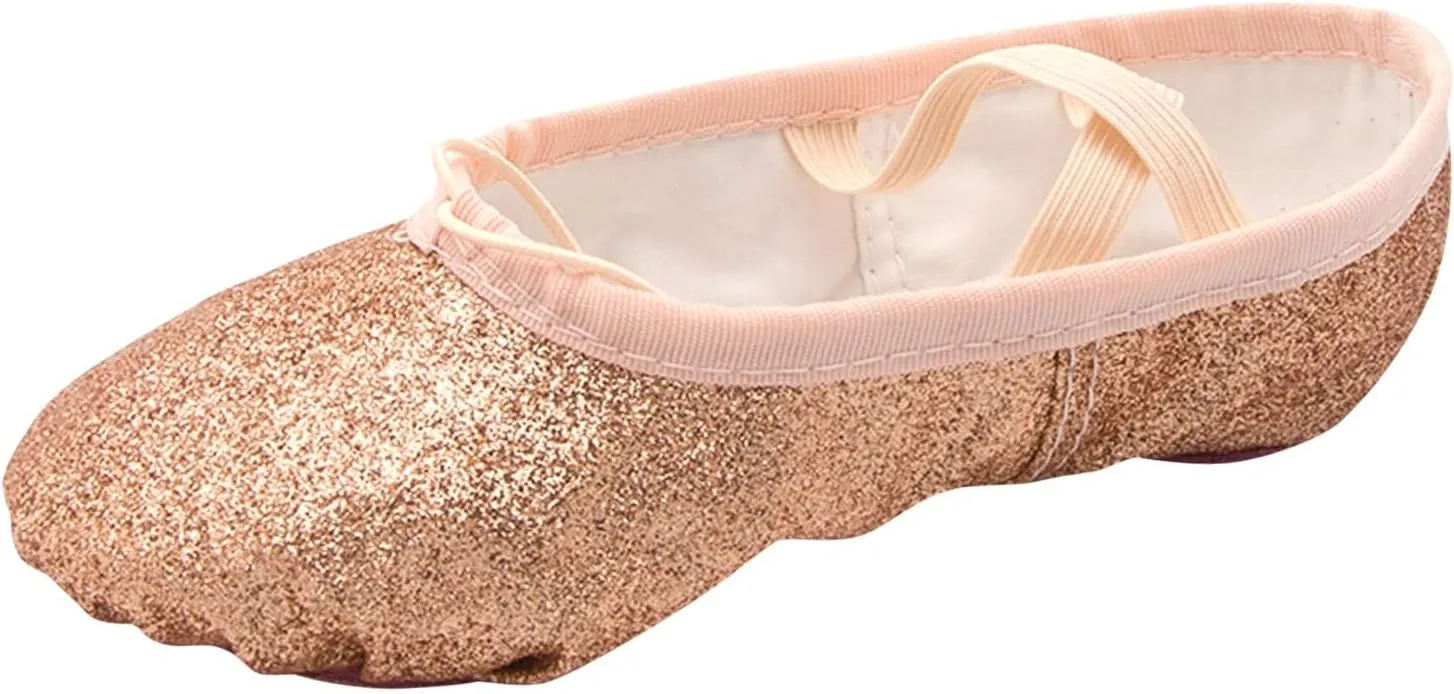 Girls Ballet Shoes Glitter Split-Sole Dance Slippers Toddler Kid Practice Flats Soft Lightweight with Elastic Laces