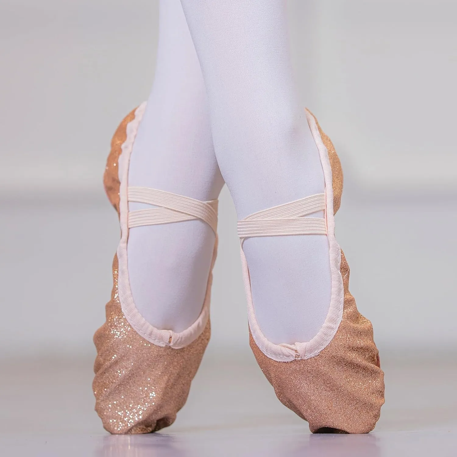 Girls Ballet Shoes Glitter Split-Sole Dance Slippers Toddler Kid Practice Flats Soft Lightweight with Elastic Laces