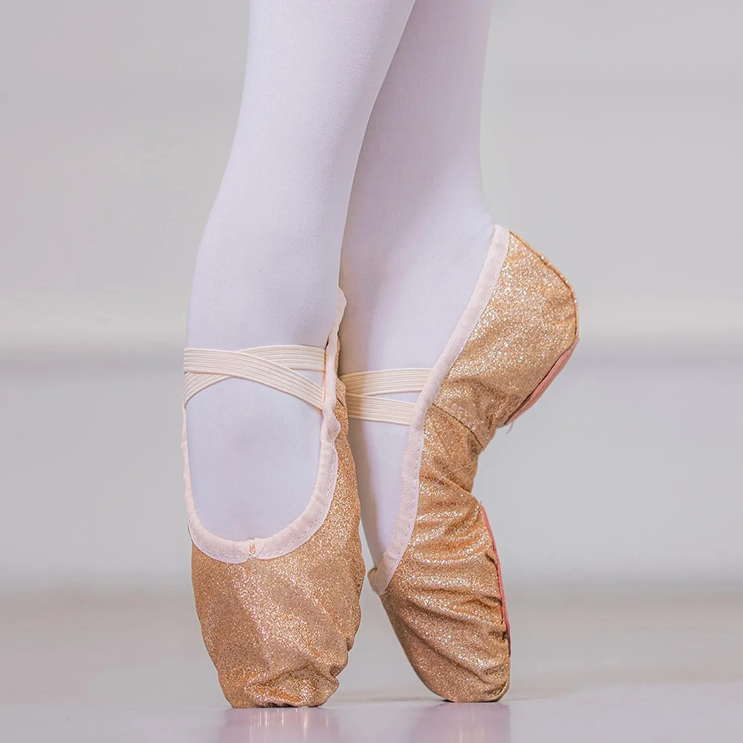 Girls Ballet Shoes Glitter Split-Sole Dance Slippers Toddler Kid Practice Flats Soft Lightweight with Elastic Laces