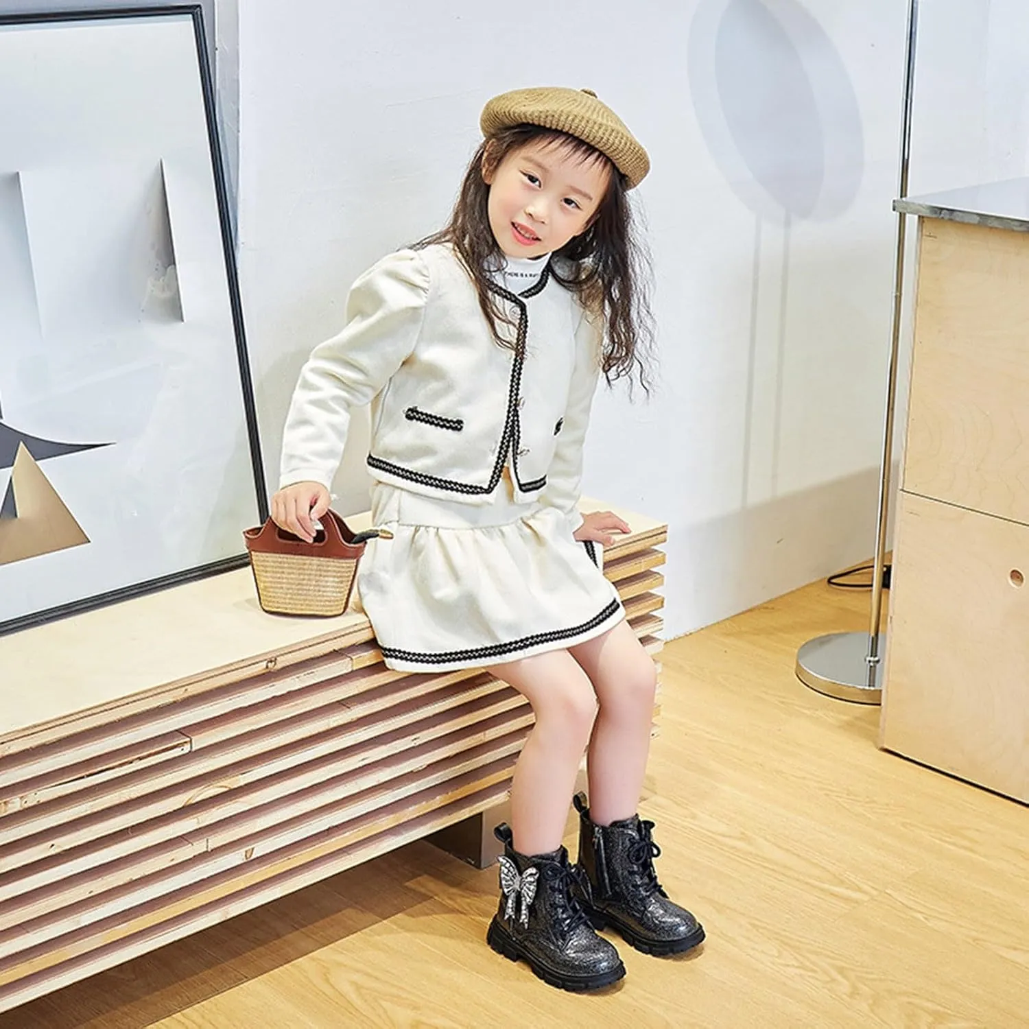 Girls Boots Kids Ankle Boots for Girls Faux Leather Booties Ankle Boot Non-Slip Girls Ankle Boots Size 2 3 4 5 6 7 8