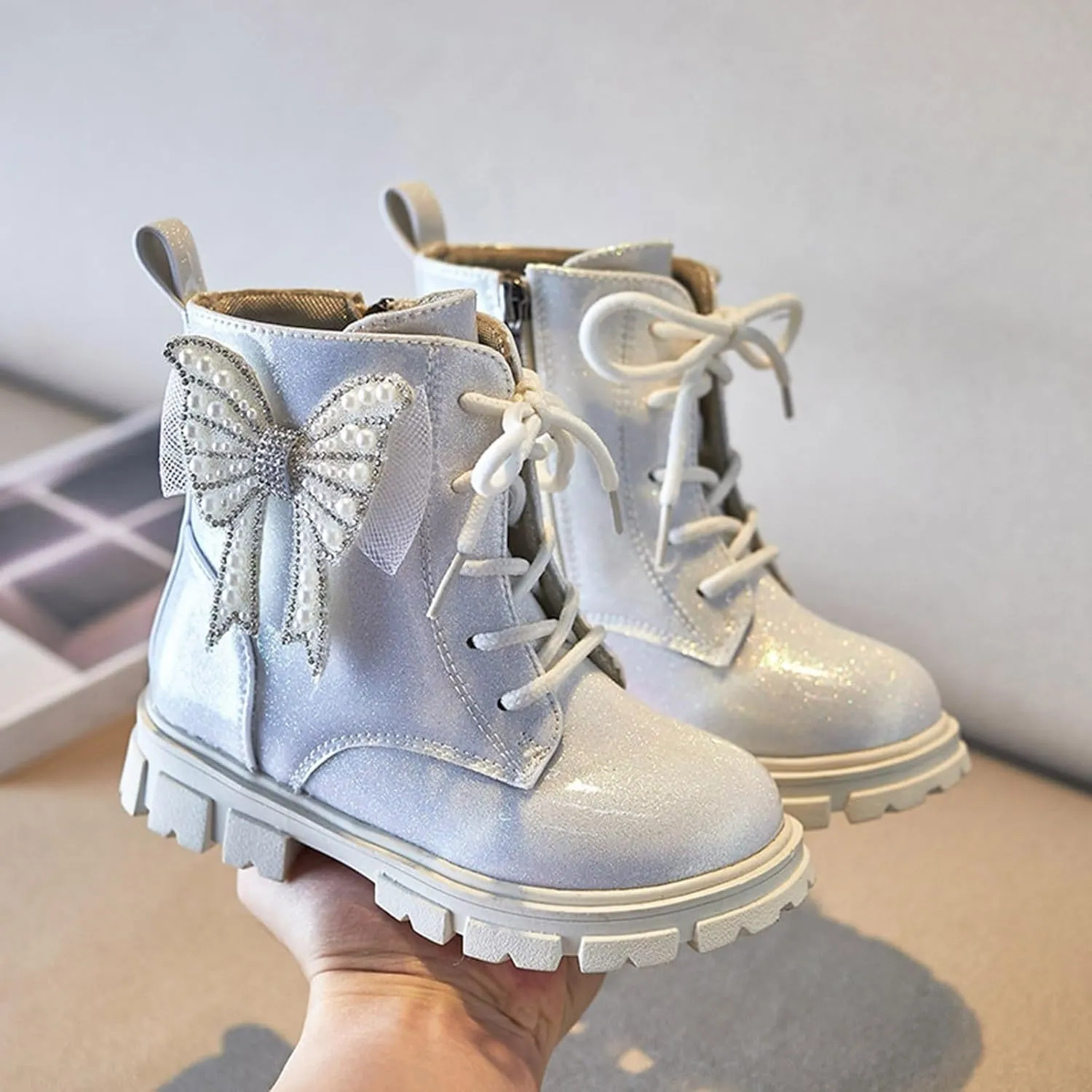 Girls Boots Kids Ankle Boots for Girls Faux Leather Booties Ankle Boot Non-Slip Girls Ankle Boots Size 2 3 4 5 6 7 8