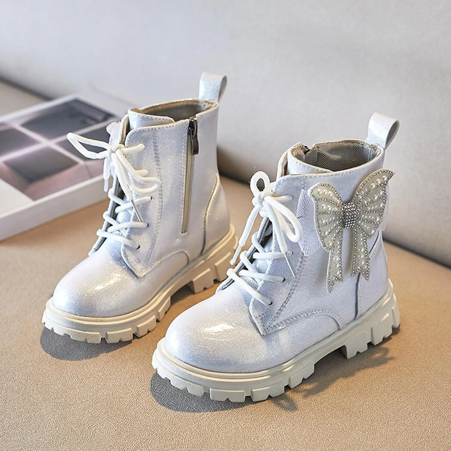 Girls Boots Kids Ankle Boots for Girls Faux Leather Booties Ankle Boot Non-Slip Girls Ankle Boots Size 2 3 4 5 6 7 8