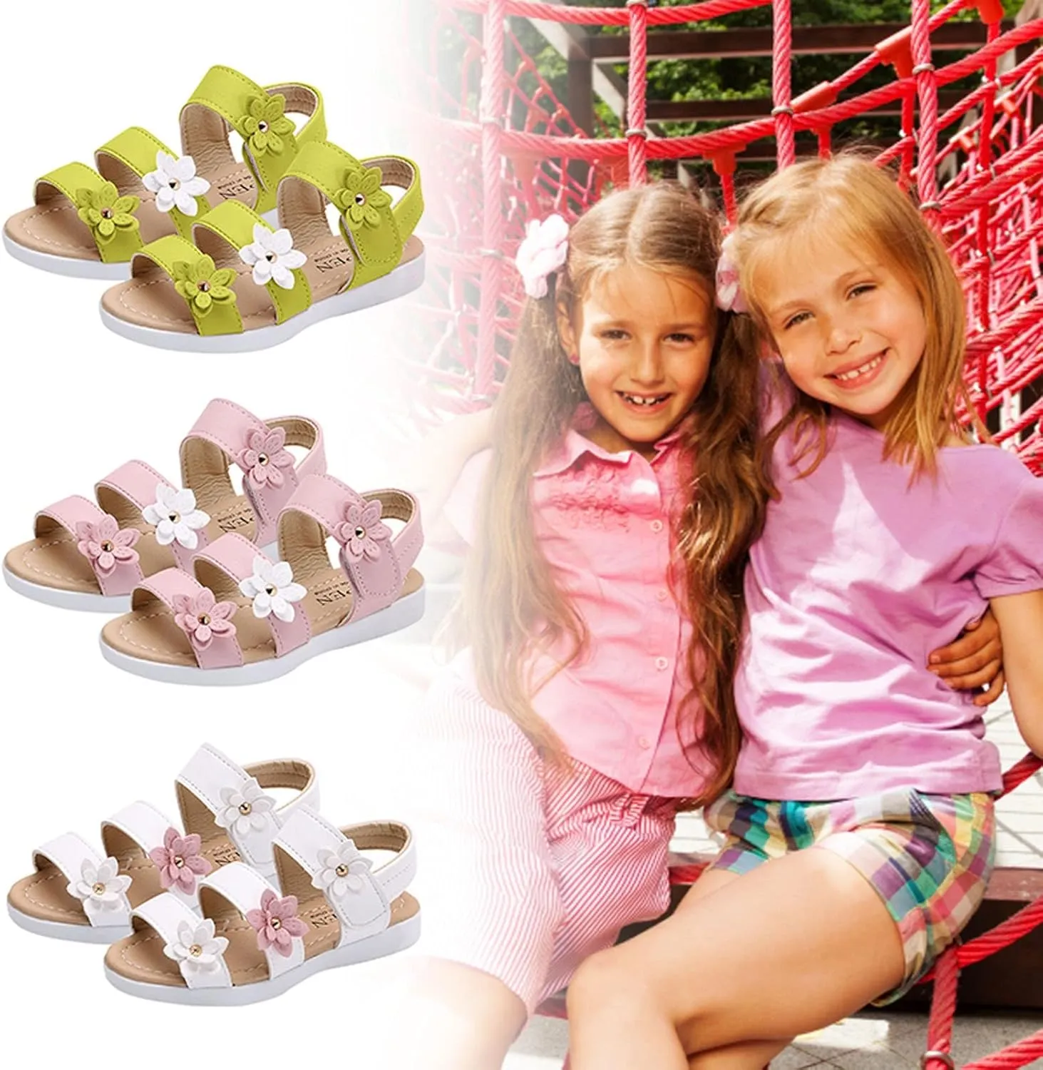 Girls Cute Sandals 2025 Summer Kids Flat Shoes with Adjustable Ankle Strap Slipper Toddler Girl Dress Sandals