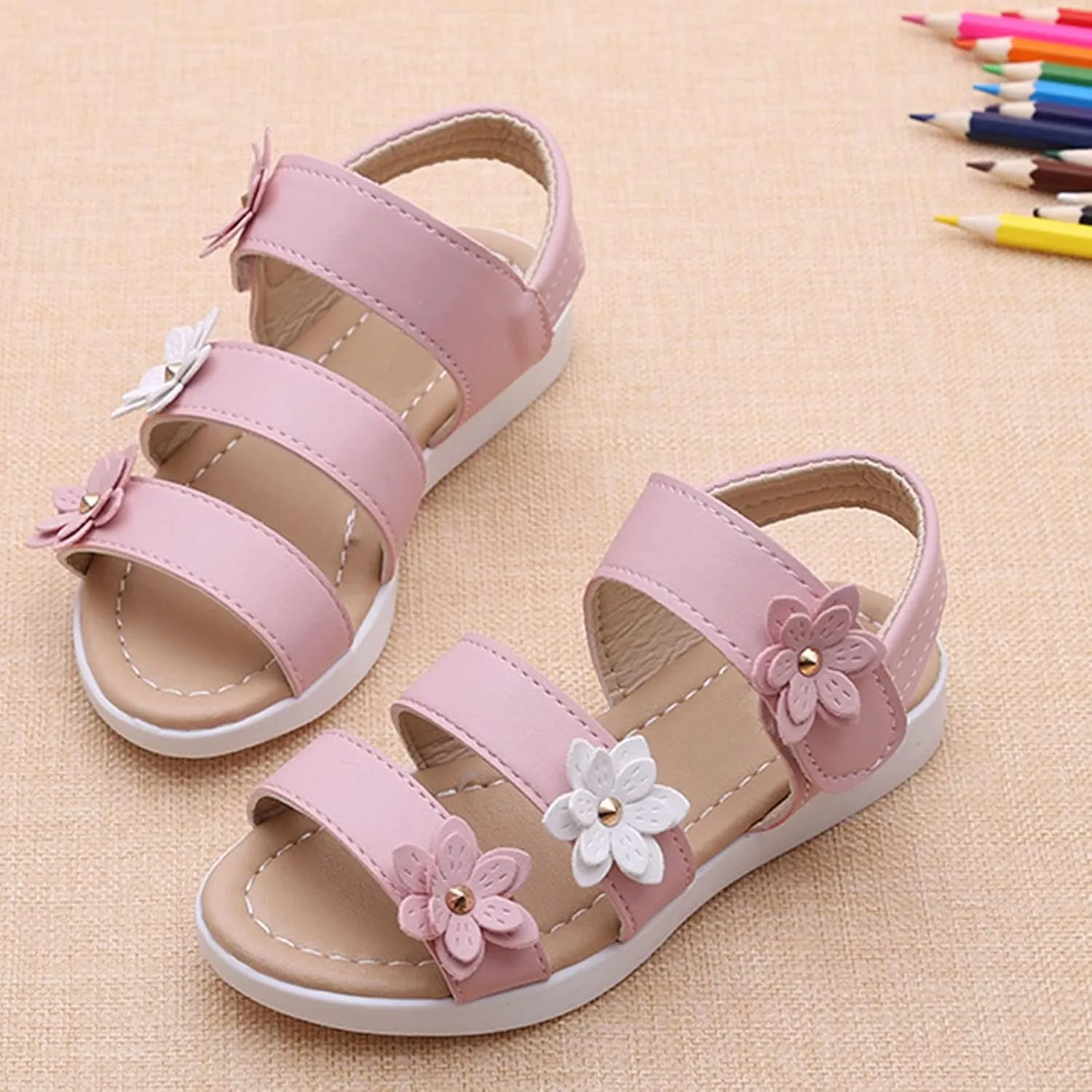 Girls Cute Sandals 2025 Summer Kids Flat Shoes with Adjustable Ankle Strap Slipper Toddler Girl Dress Sandals