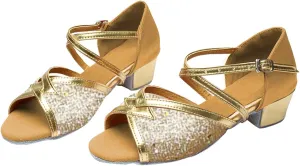 Girls Latin Dance Shoes Ballroom Beginner Practice Performance Shoes Wedding Shoes Low Heels Tango Sandals
