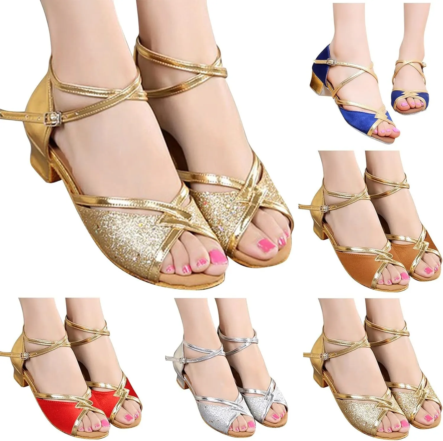 Girls Latin Dance Shoes Ballroom Beginner Practice Performance Shoes Wedding Shoes Low Heels Tango Sandals