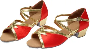 Girls Latin Dance Shoes Ballroom Beginner Practice Performance Shoes Wedding Shoes Low Heels Tango Sandals