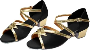 Girls Latin Dance Shoes Ballroom Beginner Practice Performance Shoes Wedding Shoes Low Heels Tango Sandals