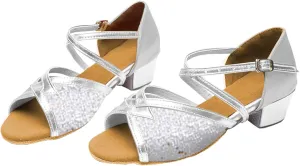 Girls Latin Dance Shoes Ballroom Beginner Practice Performance Shoes Wedding Shoes Low Heels Tango Sandals