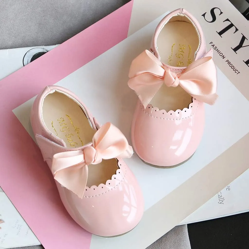 Girls Leather Sneakers Soft Rubber Sole Toddler Kids Baby Girls Butterfly Knot Princess Leather Shoes Sandals