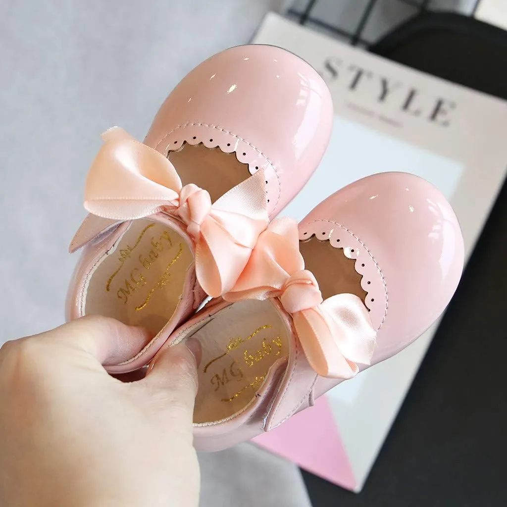 Girls Leather Sneakers Soft Rubber Sole Toddler Kids Baby Girls Butterfly Knot Princess Leather Shoes Sandals