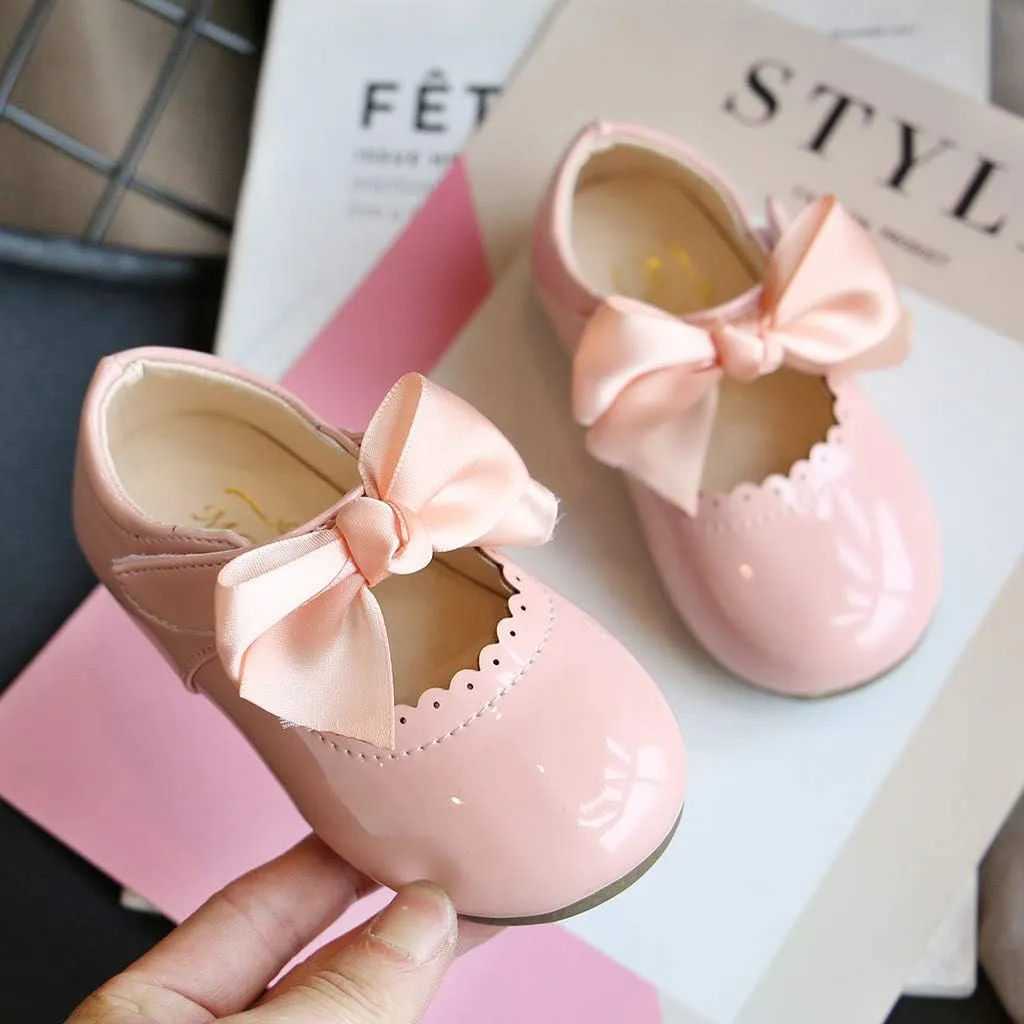Girls Leather Sneakers Soft Rubber Sole Toddler Kids Baby Girls Butterfly Knot Princess Leather Shoes Sandals