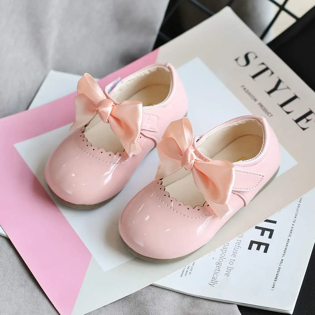 Girls Leather Sneakers Soft Rubber Sole Toddler Kids Baby Girls Butterfly Knot Princess Leather Shoes Sandals