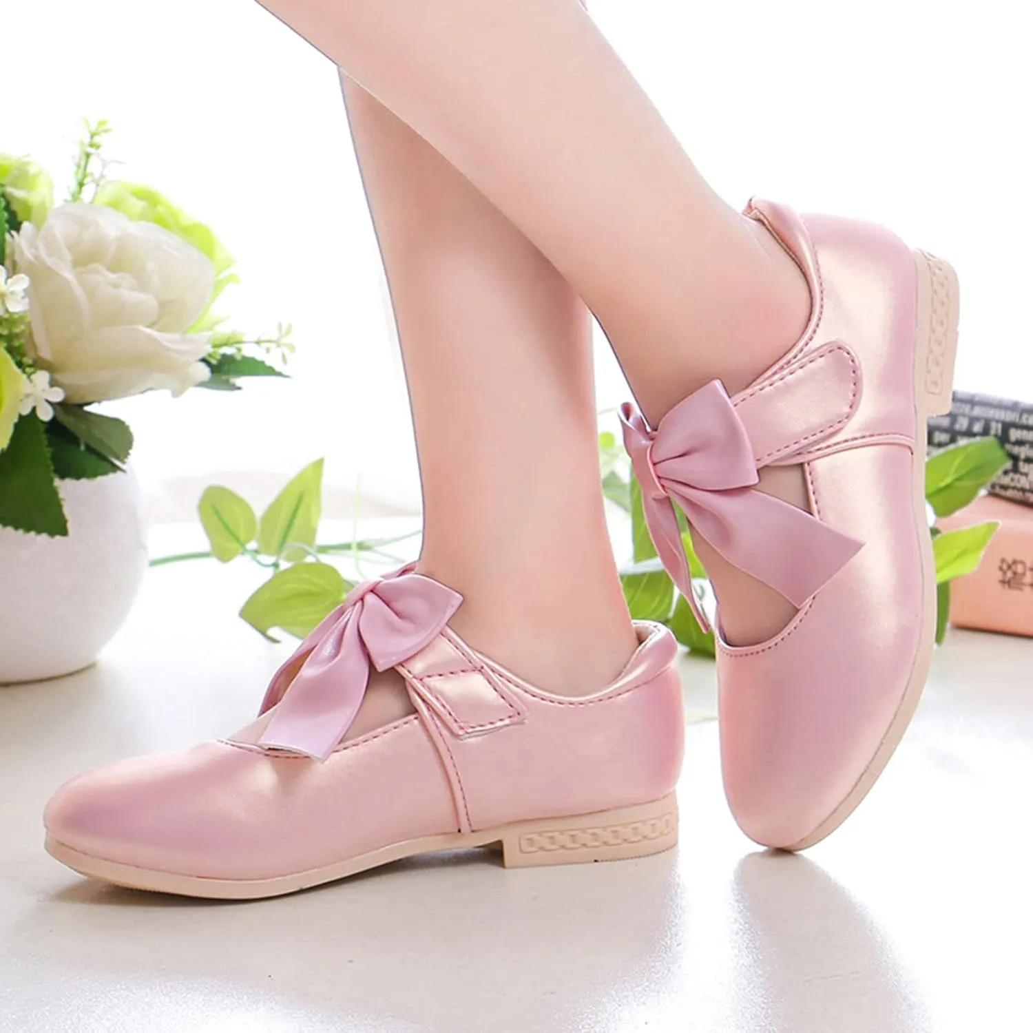 Girls Mary Jane Dress Shoes Bows Low Heels Flower Girl Wedding Church Shoes Toddler Little Kids Pump Shoes