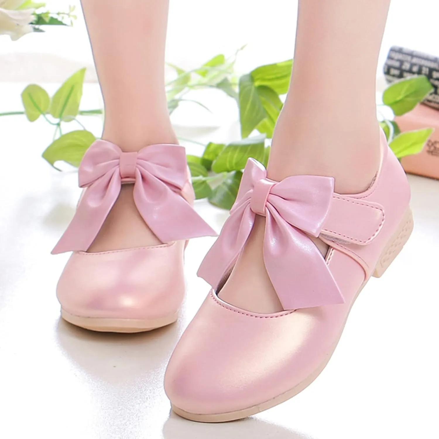 Girls Mary Jane Dress Shoes Bows Low Heels Flower Girl Wedding Church Shoes Toddler Little Kids Pump Shoes