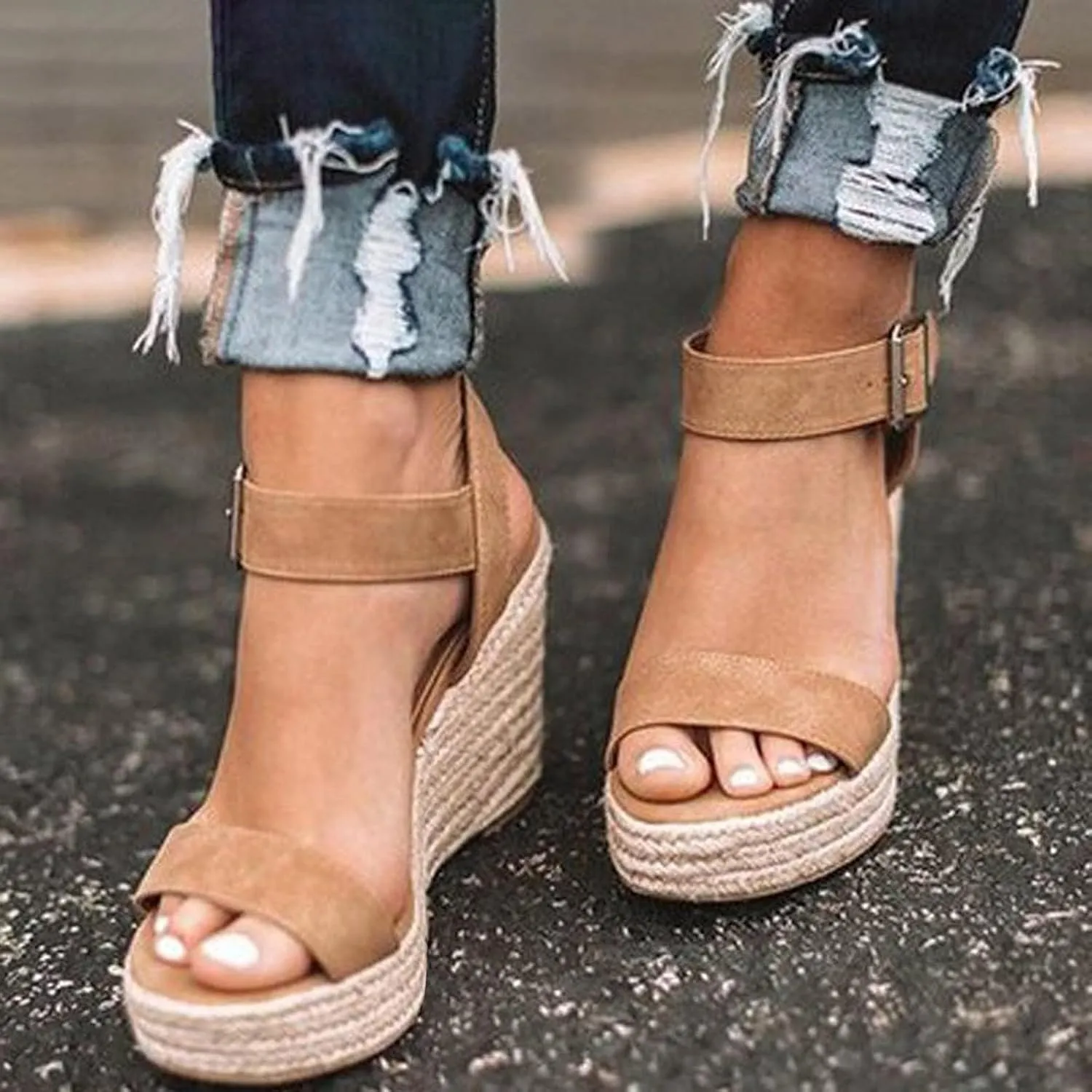 Girls Platform Sandals Open Toe Summer Shoes with Woven Jute Wrap Adjustable Ankle Strap Casual Dressy Style for Kids Girls Slip-on Elastic Cross Strappy Gladiator Dress Flats Little Big