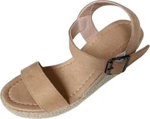 Girls Platform Sandals Open Toe Summer Shoes with Woven Jute Wrap Adjustable Ankle Strap Casual Dressy Style for Kids Girls Slip-on Elastic Cross Strappy Gladiator Dress Flats Little Big