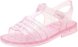 Girls Sandals Jelly Shoes Flats Beige T-Strap Crystal Jellies Slides Clear Rain Slippers Glitter Summer Beach Retro Footwear
