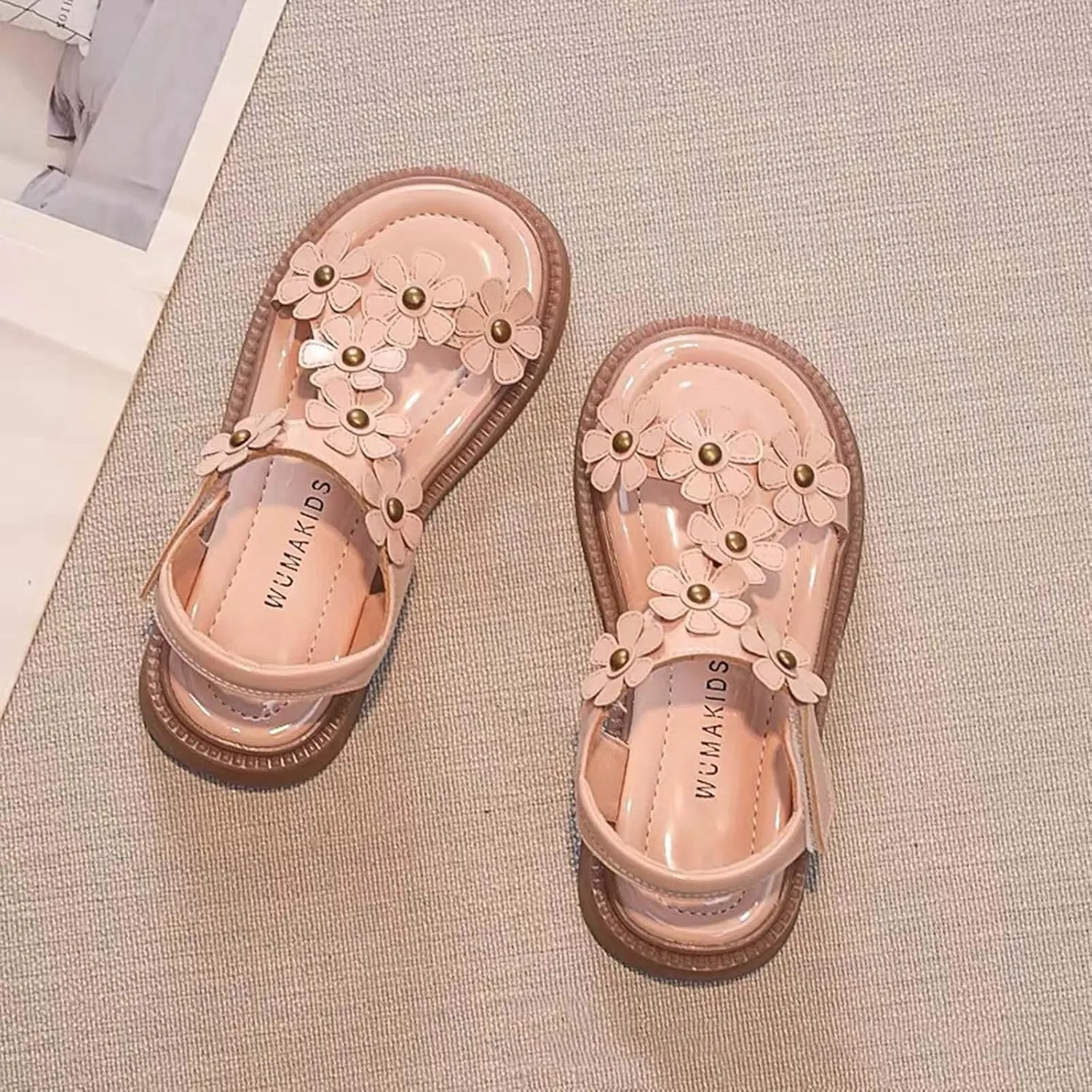 Girls Sandals, Open Toe Cute Flowers Princess Girls Flats Summer Dress Shoes Sandals for Toddler/Little Kid/Big Kid