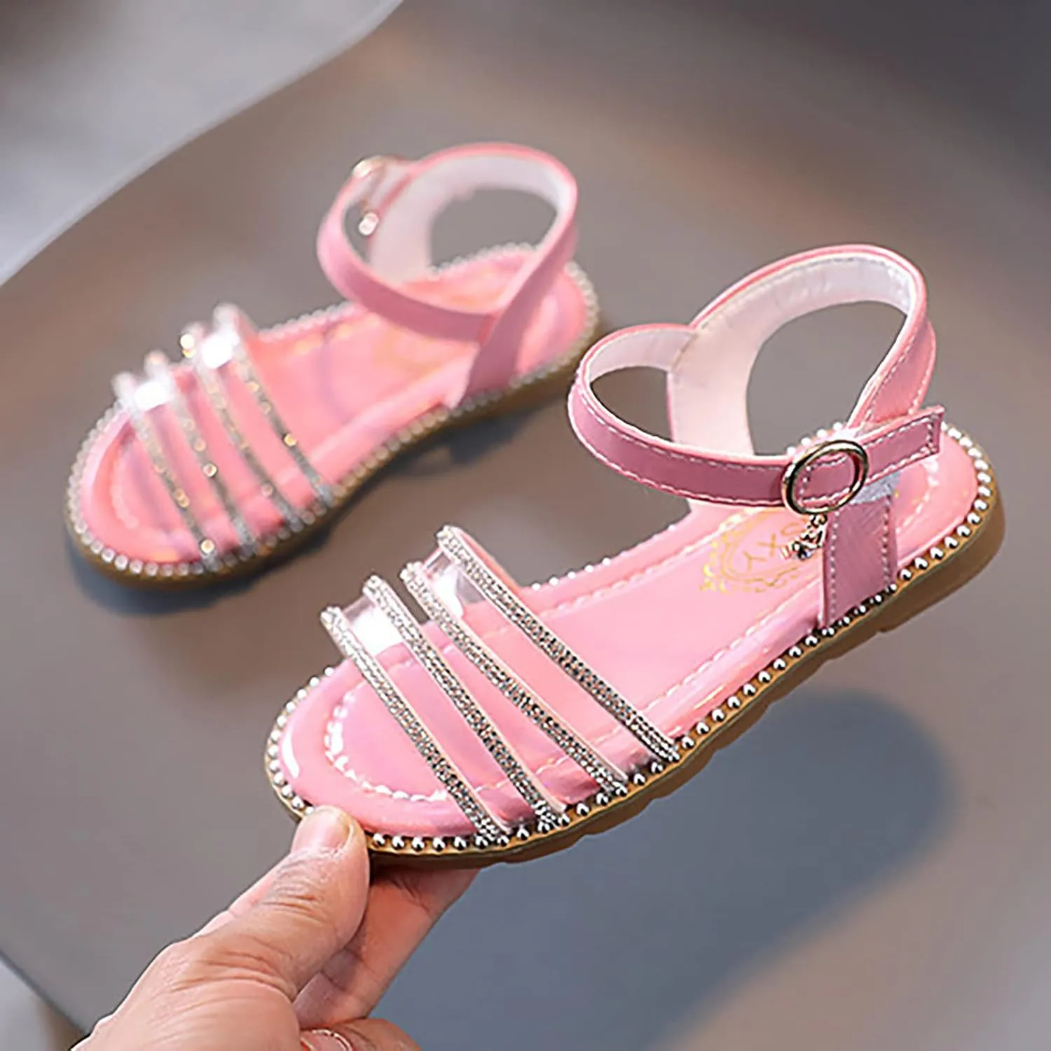 Girls Strap Sandals Summer Kids Solid Color Comfy Flat Lightweight Dress Sandals Shoes