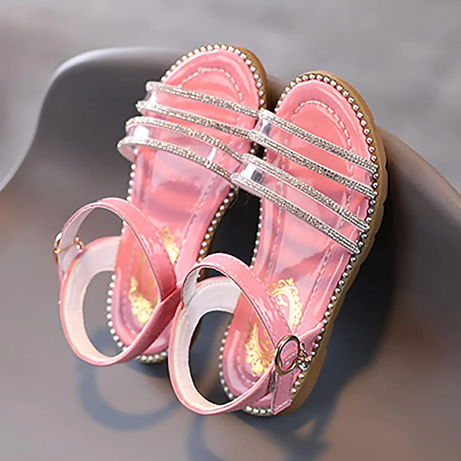 Girls Strap Sandals Summer Kids Solid Color Comfy Flat Lightweight Dress Sandals Shoes