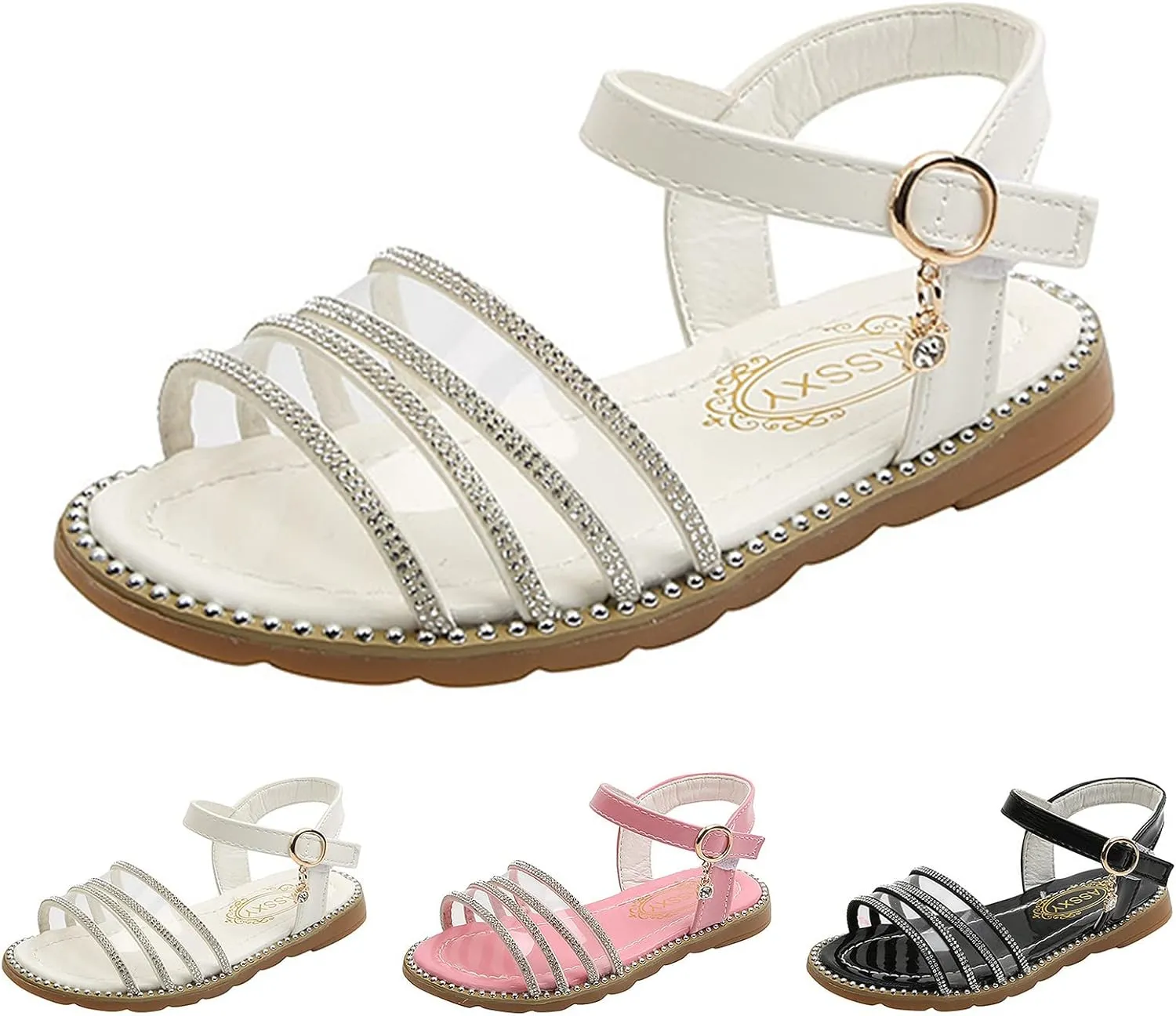 Girls Strap Sandals Summer Kids Solid Color Comfy Flat Lightweight Dress Sandals Shoes
