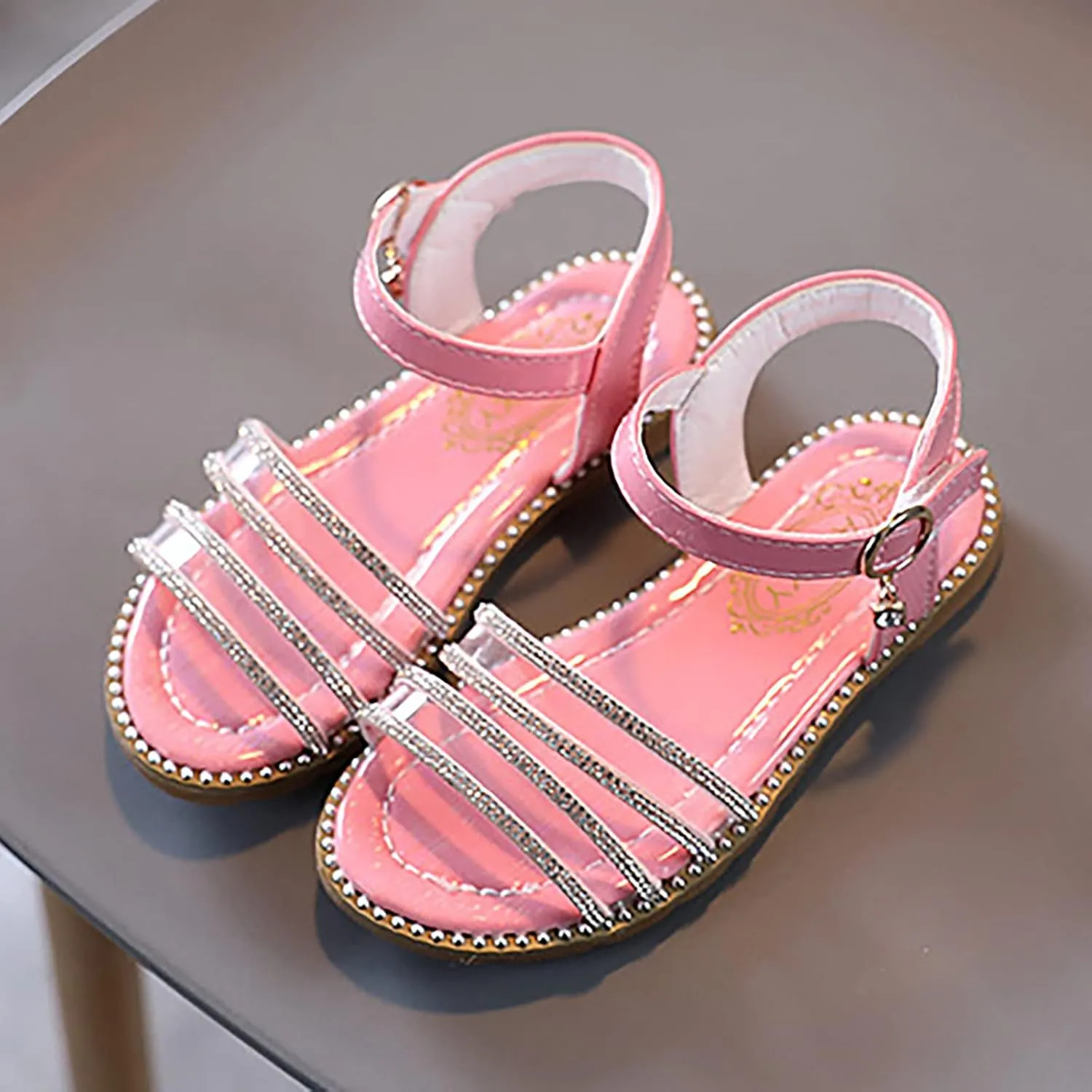Girls Strap Sandals Summer Kids Solid Color Comfy Flat Lightweight Dress Sandals Shoes
