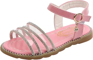 Girls Strap Sandals Summer Kids Solid Color Comfy Flat Lightweight Dress Sandals Shoes