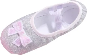 Glitter Ballet Shoes for Girls with Bowknot Metallic Faux Leather Ballet Slippers Practice Dance Shoes for Kids