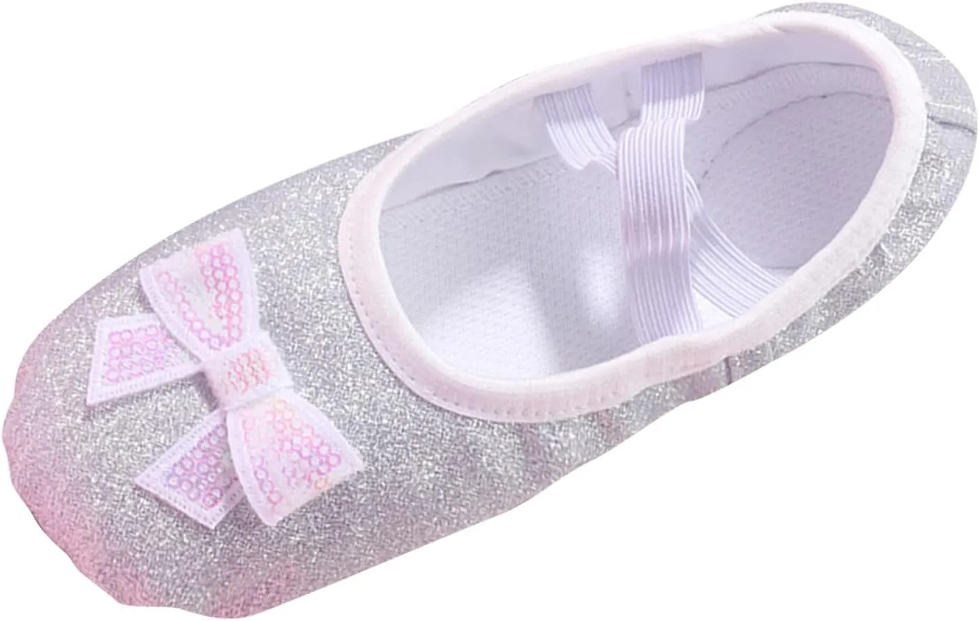 Glitter Ballet Shoes for Girls with Bowknot Metallic Faux Leather Ballet Slippers Practice Dance Shoes for Kids