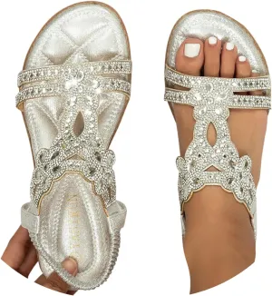 Glitter Sandals Women's Summer Elegant Flat Beach Shoes Girls Summer Shoes Women Comfortable Soft Wide Foot Bohemian Sandals for Women