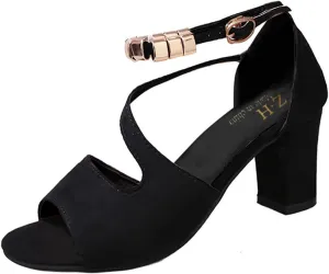 Gold Summer Sandals Women's Sandals Leather Fashion High-Heeled With Glittering Heeled Sandals for Women Closed Toe